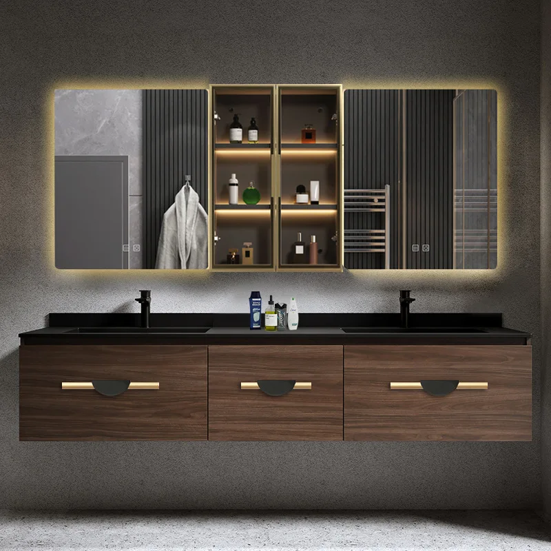 Bathroom locker with sink Modern wood bathroom Vanity with luminous mirror Bathroom
Bathroom locker with sink Modern wood bathroom Vanity with luminous mirror Bathroom