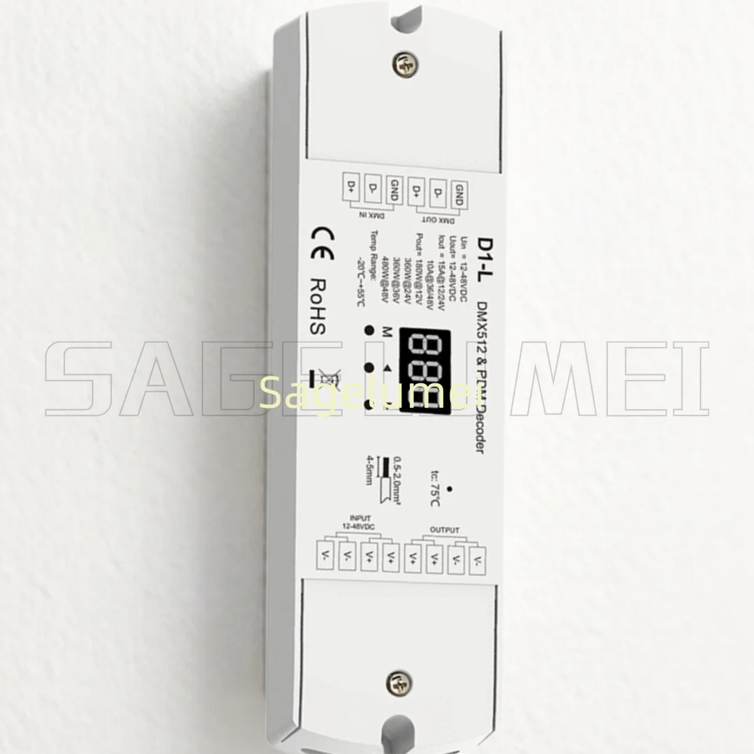 Контроллер LED D1-L Skydance CV DMX512 & RDM, декодер постоянного напряжения, контроллер диммирования и температуры цвета, 1 канал*15А, 12-24В DC
Контроллер LED D1-L Skydance CV DMX512 & RDM, декодер постоянного напряжения, контроллер диммирования и температуры цвета, 1 канал*15А, 12-24В DC