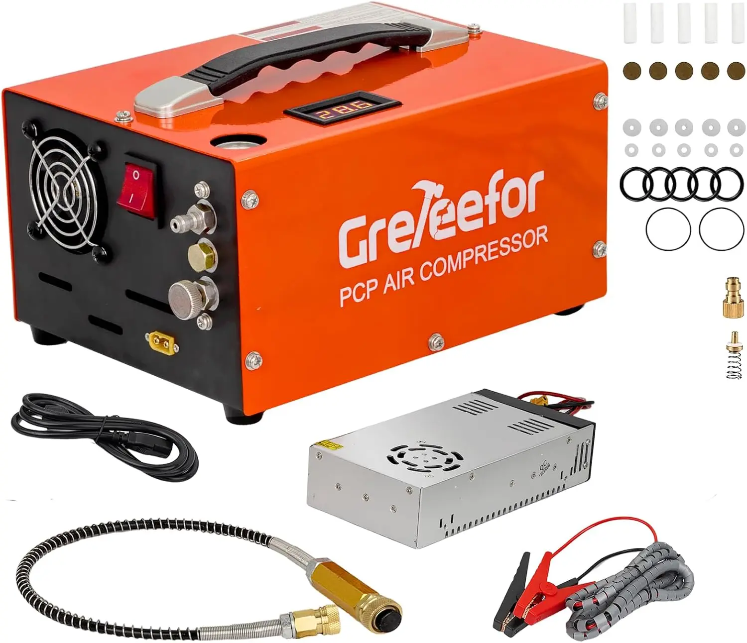 PCP Air Compressor, 4500 PSI / 30 MPa, Dual Power Car 12V DC or Home 110V/220V AC, Retractable Handle, Water/Oil-Free for Paintb
PCP Air Compressor, 4500 PSI / 30 MPa, Dual Power Car 12V DC or Home 110V/220V AC, Retractable Handle, Water/Oil-Free for Paintb