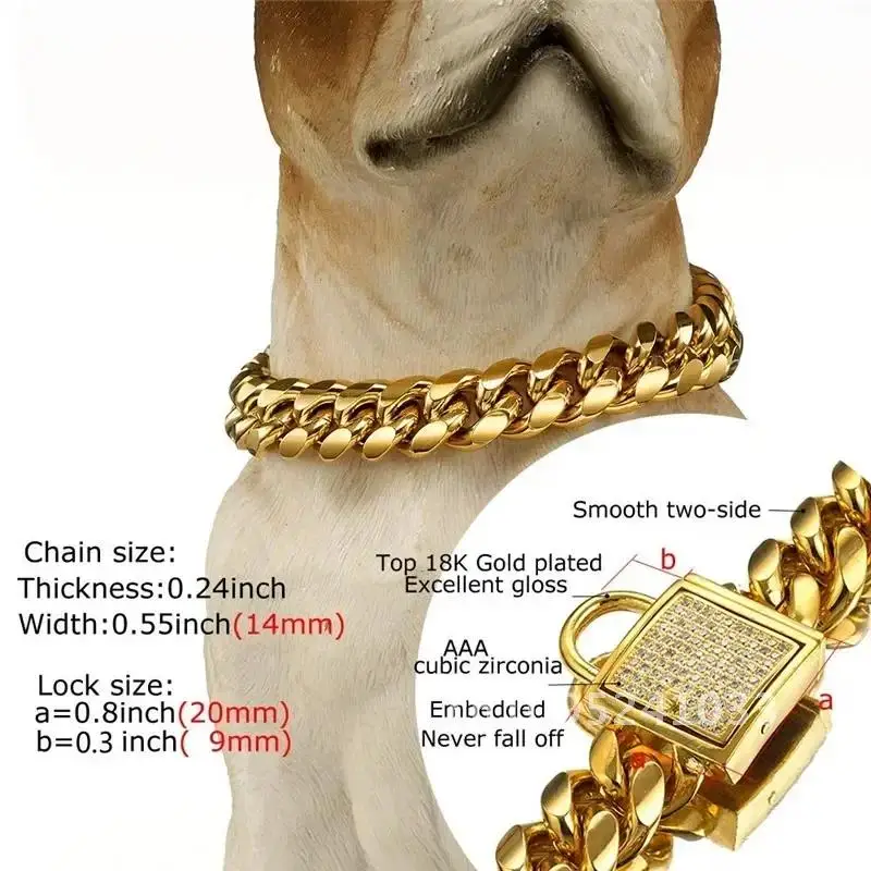 Stainless Steel Pet Dog Collar Gold Training Cuban Chain Dog Plated Accessories Medium Dogs Walking Dog Small Necklace Large for
Stainless Steel Pet Dog Collar Gold Training Cuban Chain Dog Plated Accessories Medium Dogs Walking Dog Small Necklace Large for