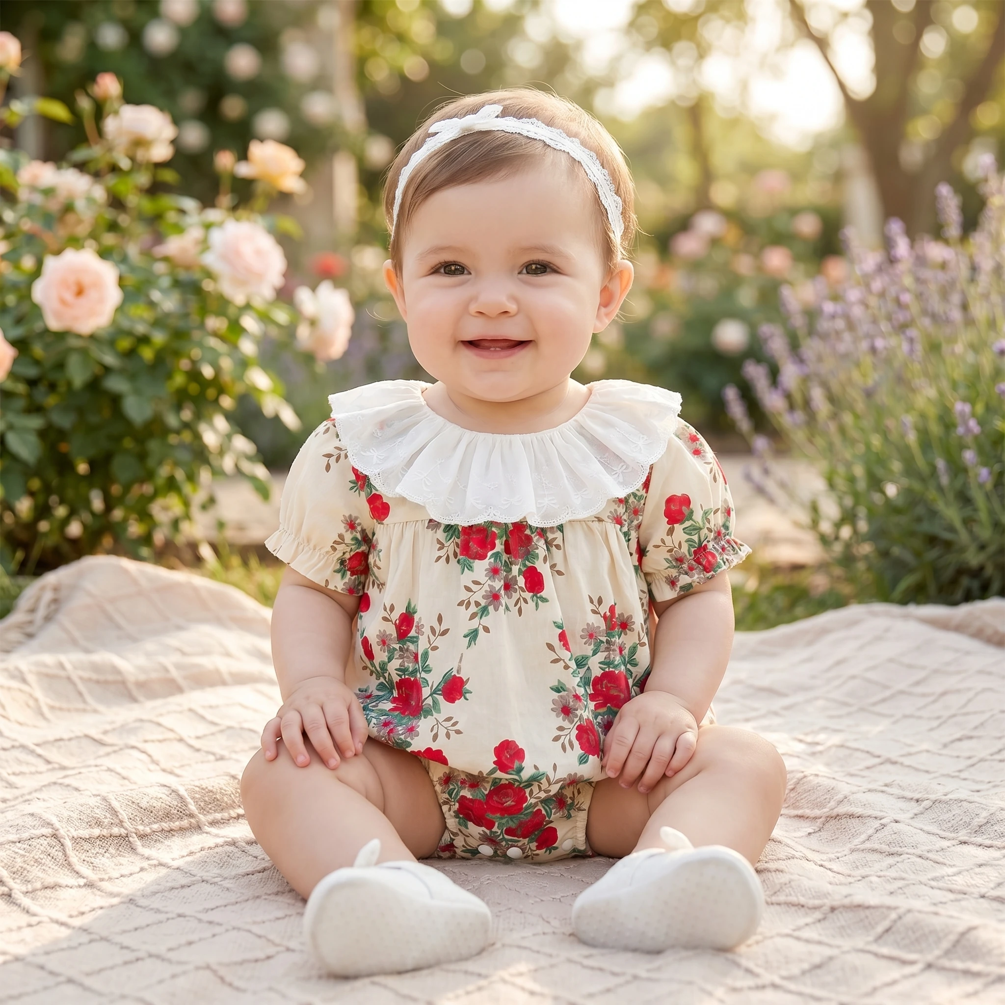 3-24M Summer Pastorale Style Baby Bodysuit Girls Floral Rose Print Lace Ruffle Collar Puff Sleeve Romper Soft Cotton Clothes
3-24M Summer Pastorale Style Baby Bodysuit Girls Floral Rose Print Lace Ruffle Collar Puff Sleeve Romper Soft Cotton Clothes