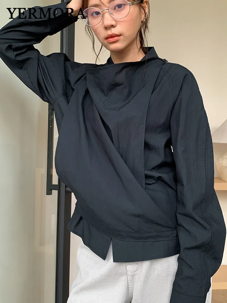 YERMORA женская блузка нестандартной формы с короткими повязками, повседневная блузка с длинным рукавом, новая свободная рубашка, модная весна-осень 2025
YERMORA женская блузка нестандартной формы с короткими повязками, повседневная блузка с длинным рукавом, новая свободная рубашка, модная весна-осень 2025