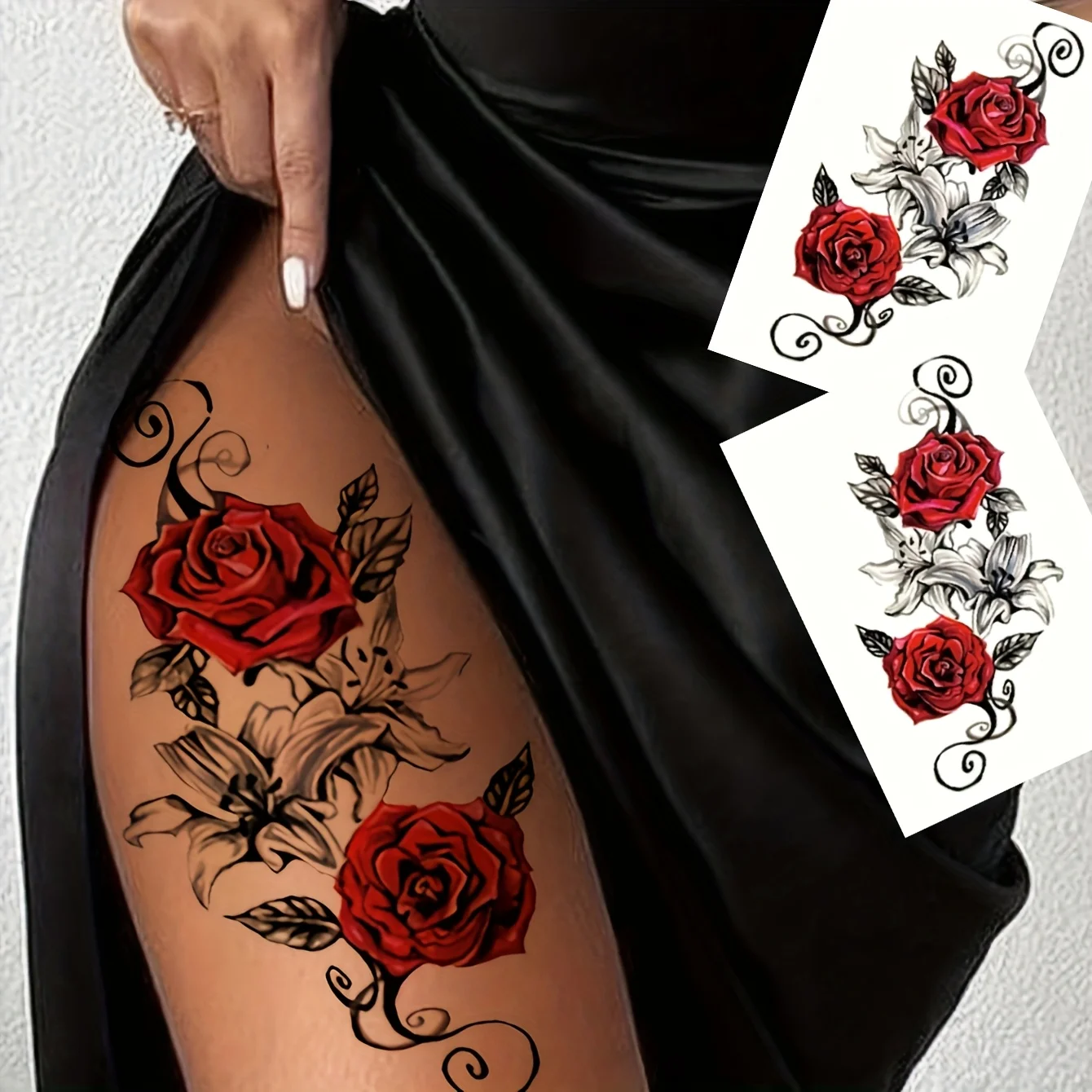 2pcs Red Temporary Rose Flower Arm & Leg Tattoo Stickers, Stripper Chest & Thigh Design, Waterproof, Perfect for Women
2pcs Red Temporary Rose Flower Arm & Leg Tattoo Stickers, Stripper Chest & Thigh Design, Waterproof, Perfect for Women