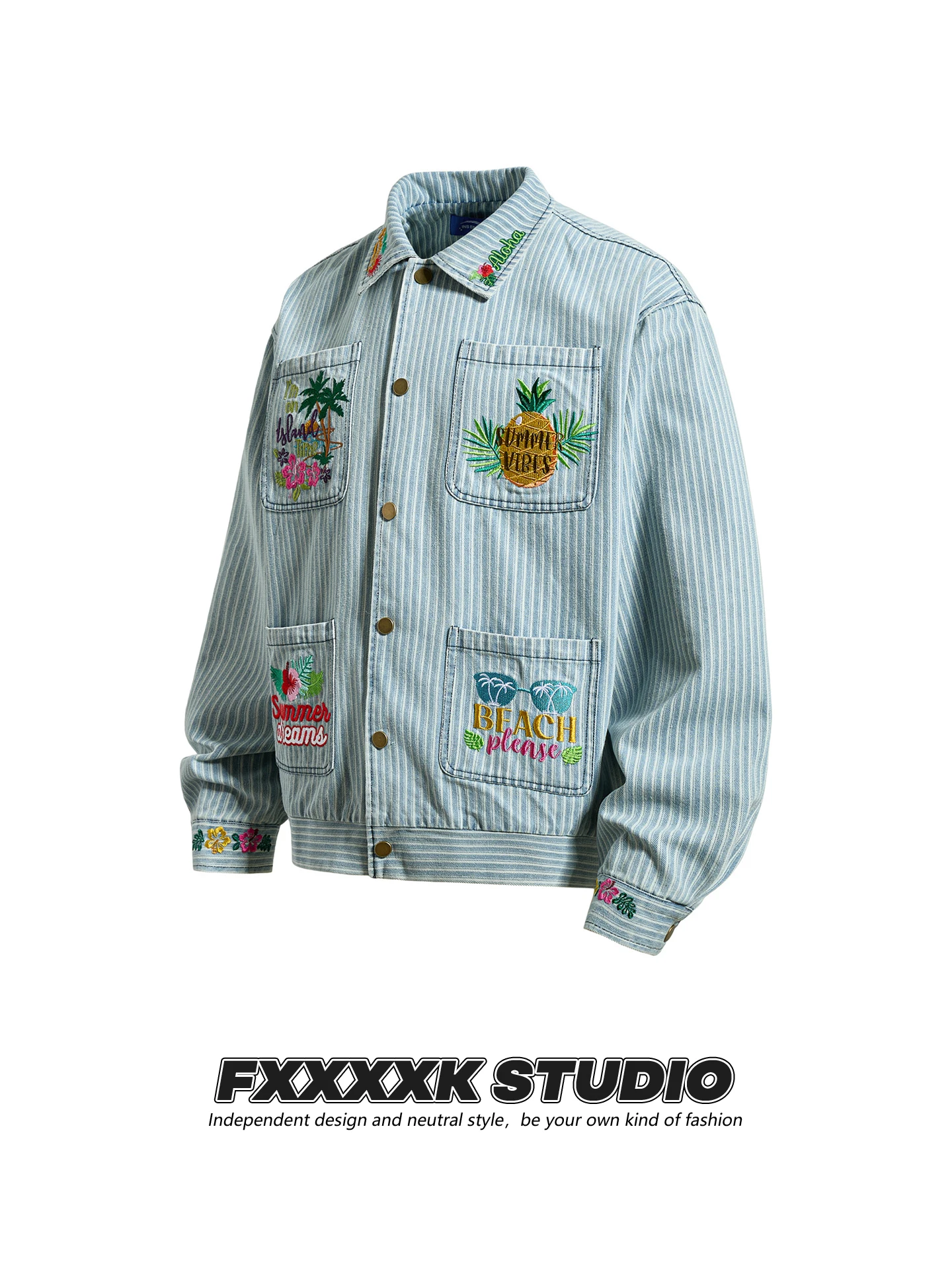 FXK Original Retro American Trendy Brand Summer Embroidered Unique Design Striped Workwear Denim Jaet Outerwear for Men
FXK Original Retro American Trendy Brand Summer Embroidered Unique Design Striped Workwear Denim Jaet Outerwear for Men