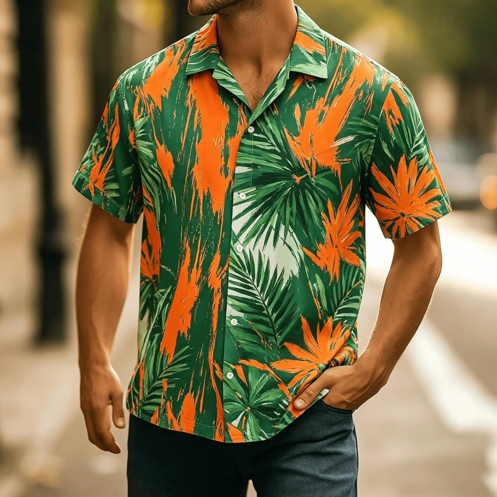 Men's Tropical Palm Leaf Print Short Sleeve Shirt, Casual Hawaiian Button Up Shirt for Spring & Summer
Men's Tropical Palm Leaf Print Short Sleeve Shirt, Casual Hawaiian Button Up Shirt for Spring & Summer