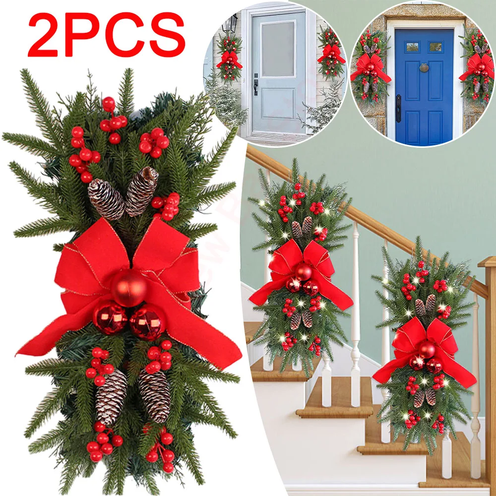 2Pcs Hanging Christmas Teardrop Swag with Red Bow and Pine Cone 18Inch Artificial Xmas Wreath for Stair Front Door Decoration
2Pcs Hanging Christmas Teardrop Swag with Red Bow and Pine Cone 18Inch Artificial Xmas Wreath for Stair Front Door Decoration