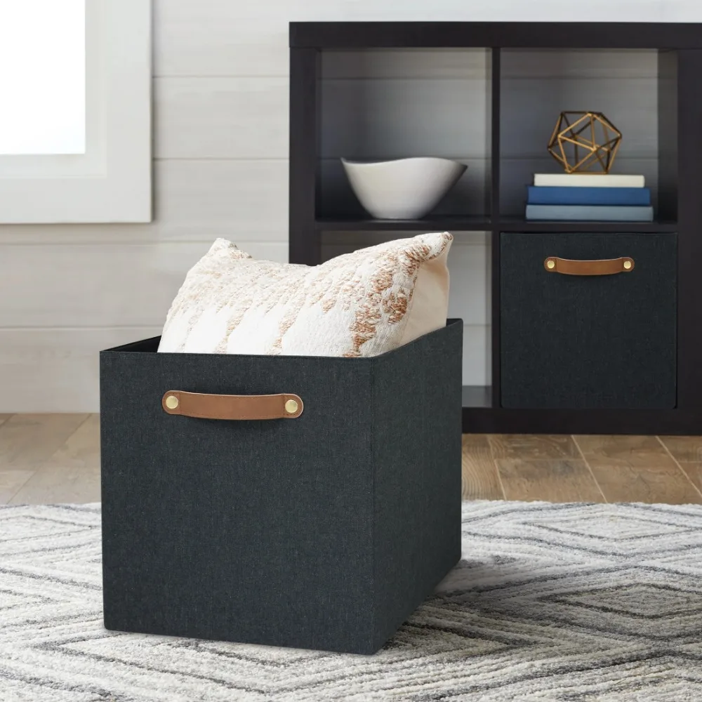 Fabric Cube Storage Box (12.75" x 12.75"), 2-Pack, Charcoal Gray with Leather Handles
Fabric Cube Storage Box (12.75" x 12.75"), 2-Pack, Charcoal Gray with Leather Handles