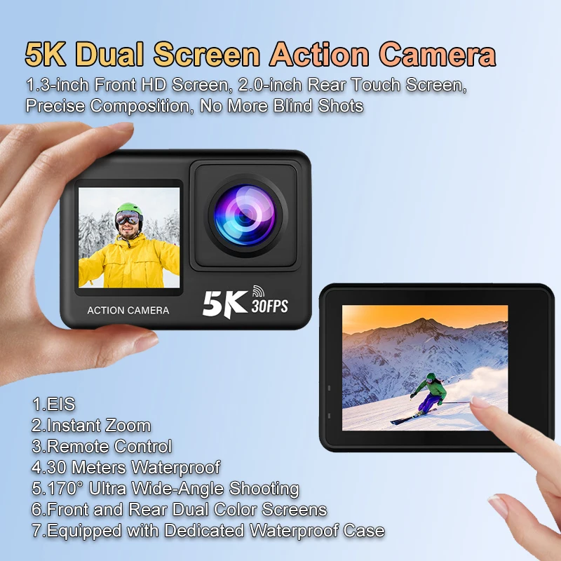 Professional 5K Action Camera 30M Waterproof Touch Screen 170 Degree Wide Angle EIS Anti Shake WiFi Sports DV Video Recorder
Professional 5K Action Camera 30M Waterproof Touch Screen 170 Degree Wide Angle EIS Anti Shake WiFi Sports DV Video Recorder