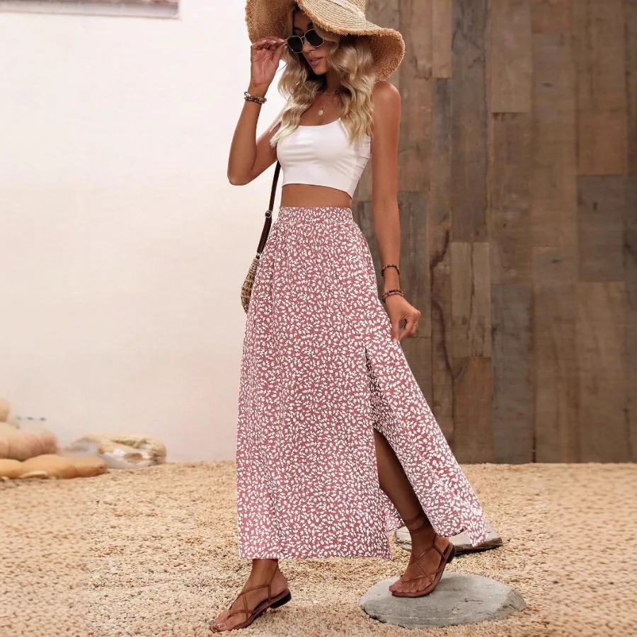 【HOT】European and American - hit small floral print skirt with front slit medium length skirt A-line skirt
【HOT】European and American - hit small floral print skirt with front slit medium length skirt A-line skirt