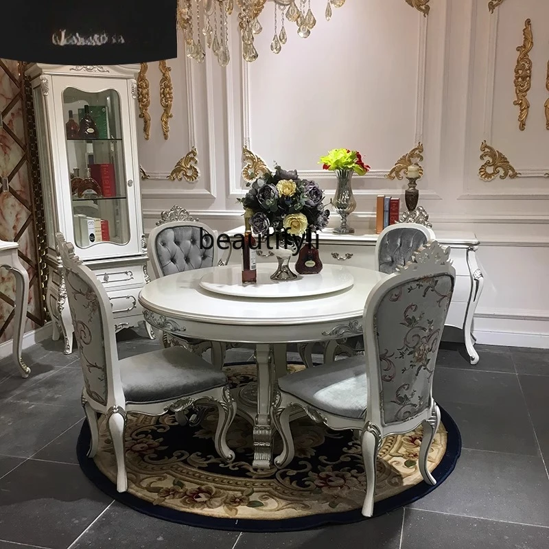 French solid wood round dining table dining chair combination European court simple luxury carving
French solid wood round dining table dining chair combination European court simple luxury carving