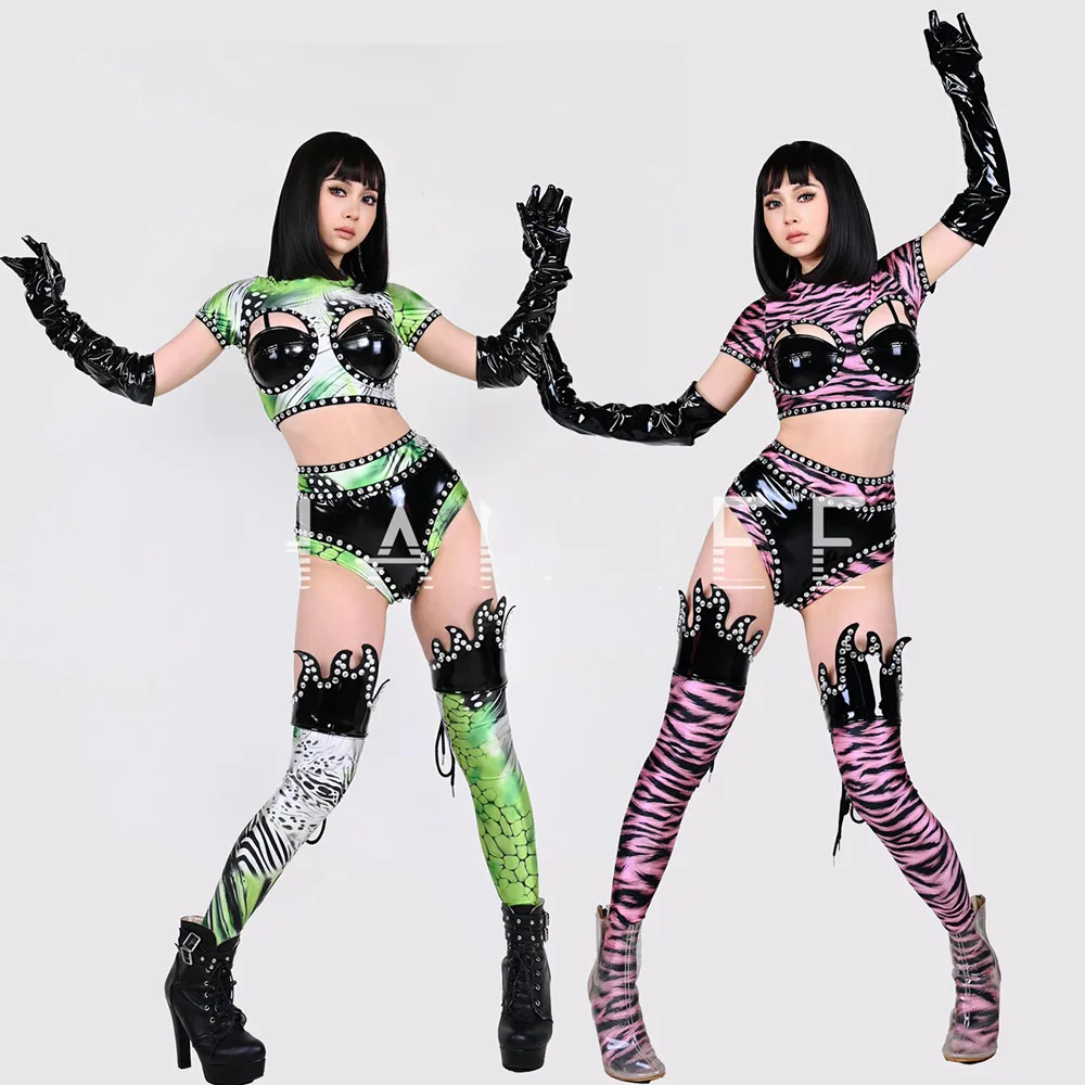 Sexy Leopard Crystal Bikini Leather Gloves Leg Cover Performance Clothes Women Drag Queen Costume Dancer Jazz Team Stage Wear
Sexy Leopard Crystal Bikini Leather Gloves Leg Cover Performance Clothes Women Drag Queen Costume Dancer Jazz Team Stage Wear