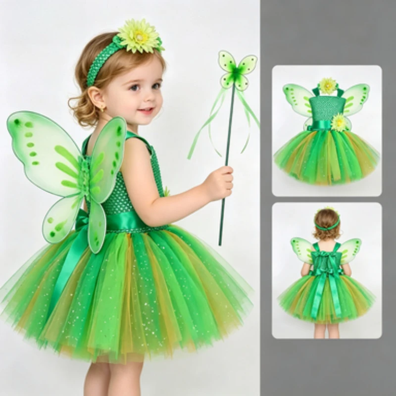 Girls' Green Tulle Puffy Princess Dress, Kids' Forest Elf Costume with Wings, Christmas & Halloween Party Performance Outfit
Girls' Green Tulle Puffy Princess Dress, Kids' Forest Elf Costume with Wings, Christmas & Halloween Party Performance Outfit