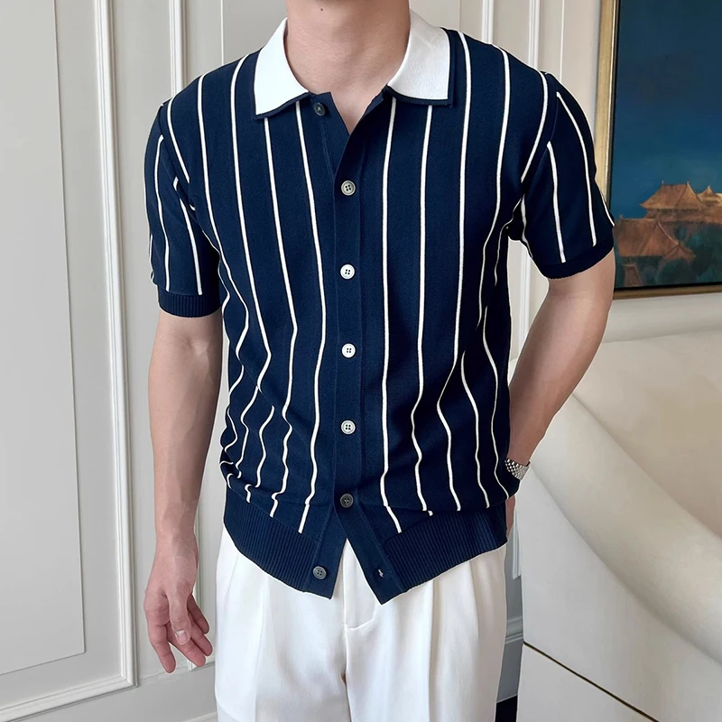 2025 Summer Daily Casual Mens Slim Shirts Knitted Short Sleeve Buttoned Lapel Knit Shirt Men Clothes Fashion Knitting Cardigans
2025 Summer Daily Casual Mens Slim Shirts Knitted Short Sleeve Buttoned Lapel Knit Shirt Men Clothes Fashion Knitting Cardigans