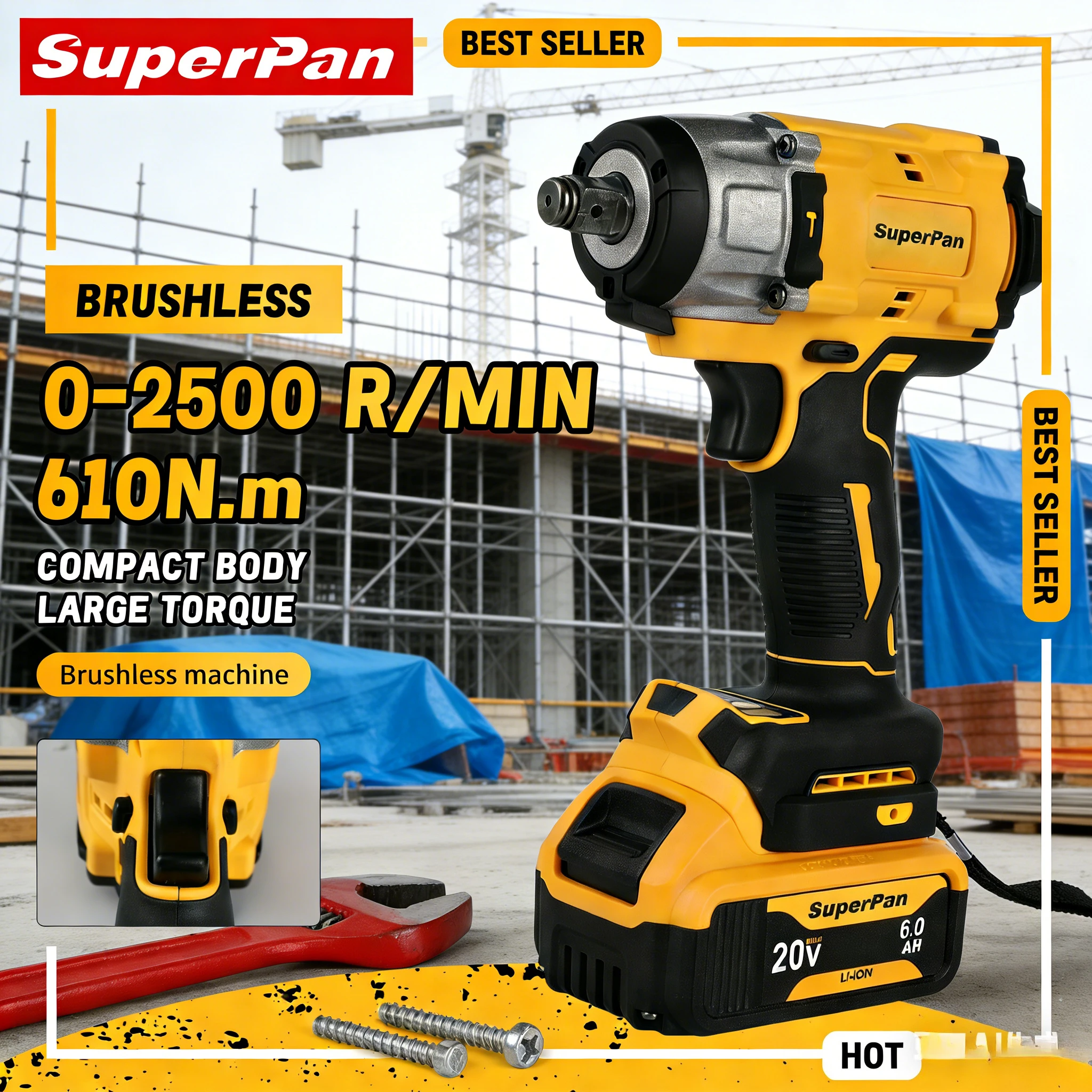 SuperPan SP922 Impact Wrench High Torque Tools 20V Lithium ion 406NM 1/2" Drive Tough Operation for dewalt 20V battery pin
SuperPan SP922 Impact Wrench High Torque Tools 20V Lithium ion 406NM 1/2" Drive Tough Operation for dewalt 20V battery pin