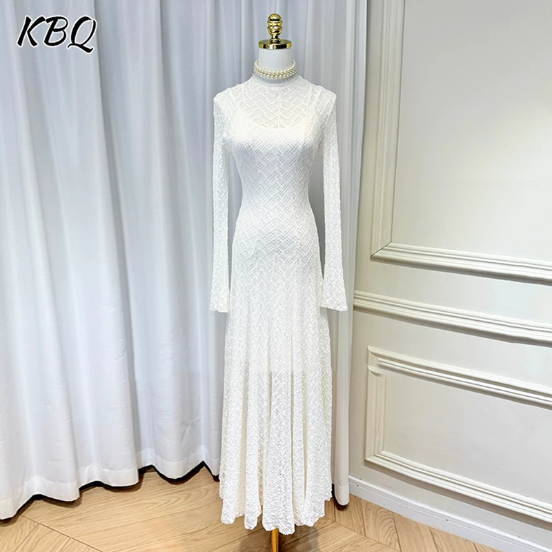 KBQ Solid Slimming Temperament Dresses For Women Round Neck Long Sleeve High Waist Elegant Lace Mesh Dress Female Fashion Style
KBQ Solid Slimming Temperament Dresses For Women Round Neck Long Sleeve High Waist Elegant Lace Mesh Dress Female Fashion Style