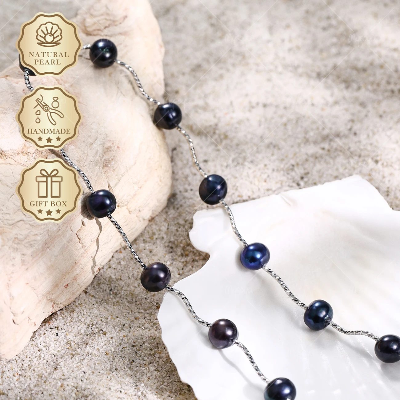 MYSOYA Large Black Freshwater Pearl Necklace 9-10mm Silver Wave & Heart Clasp, Gift Box S352
MYSOYA Large Black Freshwater Pearl Necklace 9-10mm Silver Wave & Heart Clasp, Gift Box S352