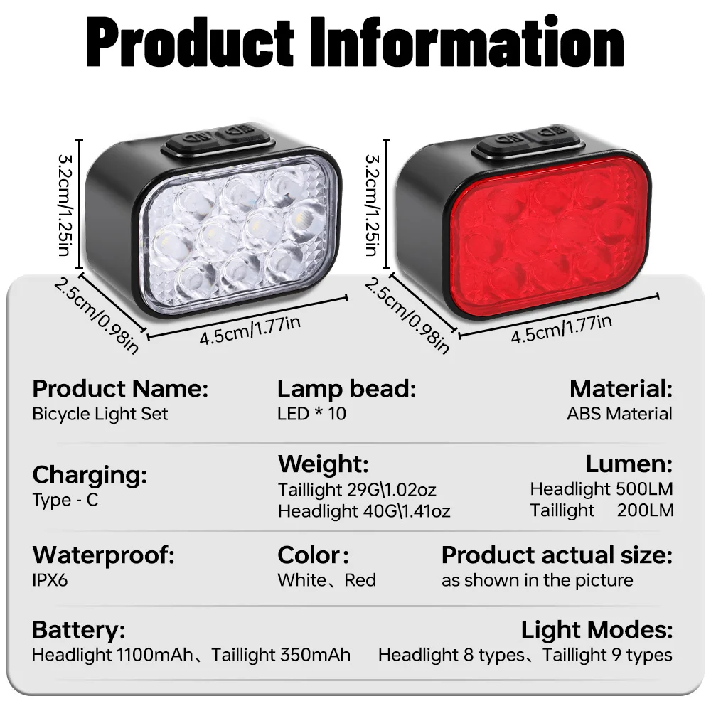 Bicycle Light Set Front and Rear Cycle Lights Night-time Illumination Rechargeable USB Bicycle Torch Front and Rear Light Set
Bicycle Light Set Front and Rear Cycle Lights Night-time Illumination Rechargeable USB Bicycle Torch Front and Rear Light Set
