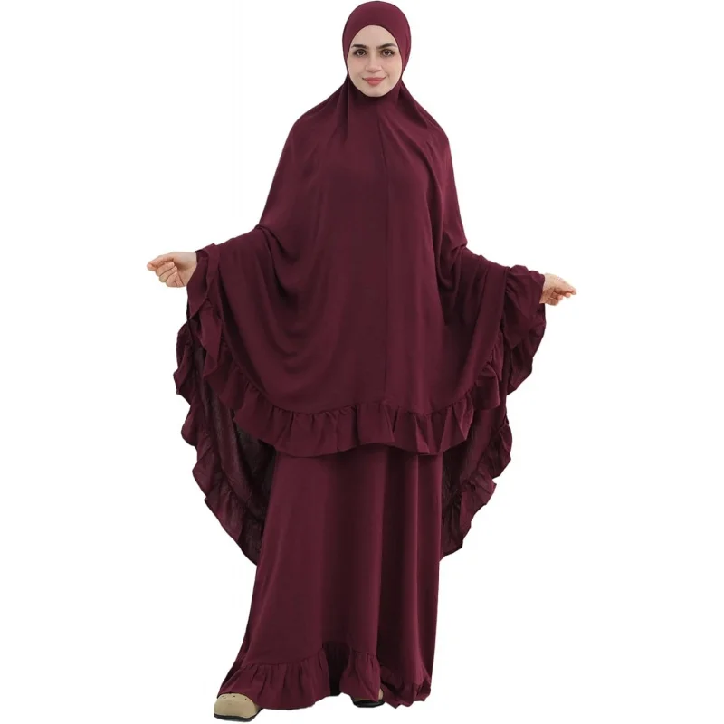 2PCS Abayas for Women Muslim Dress Ruffled Hem Modest Prayer Robe Full Coverage Modest Jilbab Set
2PCS Abayas for Women Muslim Dress Ruffled Hem Modest Prayer Robe Full Coverage Modest Jilbab Set