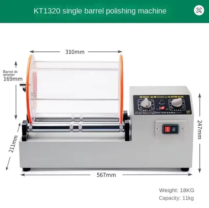 KT1320 Rotary Tumbler Finishing Tools Jewelry Polishing Rock Barrel Polisher Machine Big Capacity Rotary drum polish gold silver
KT1320 Rotary Tumbler Finishing Tools Jewelry Polishing Rock Barrel Polisher Machine Big Capacity Rotary drum polish gold silver