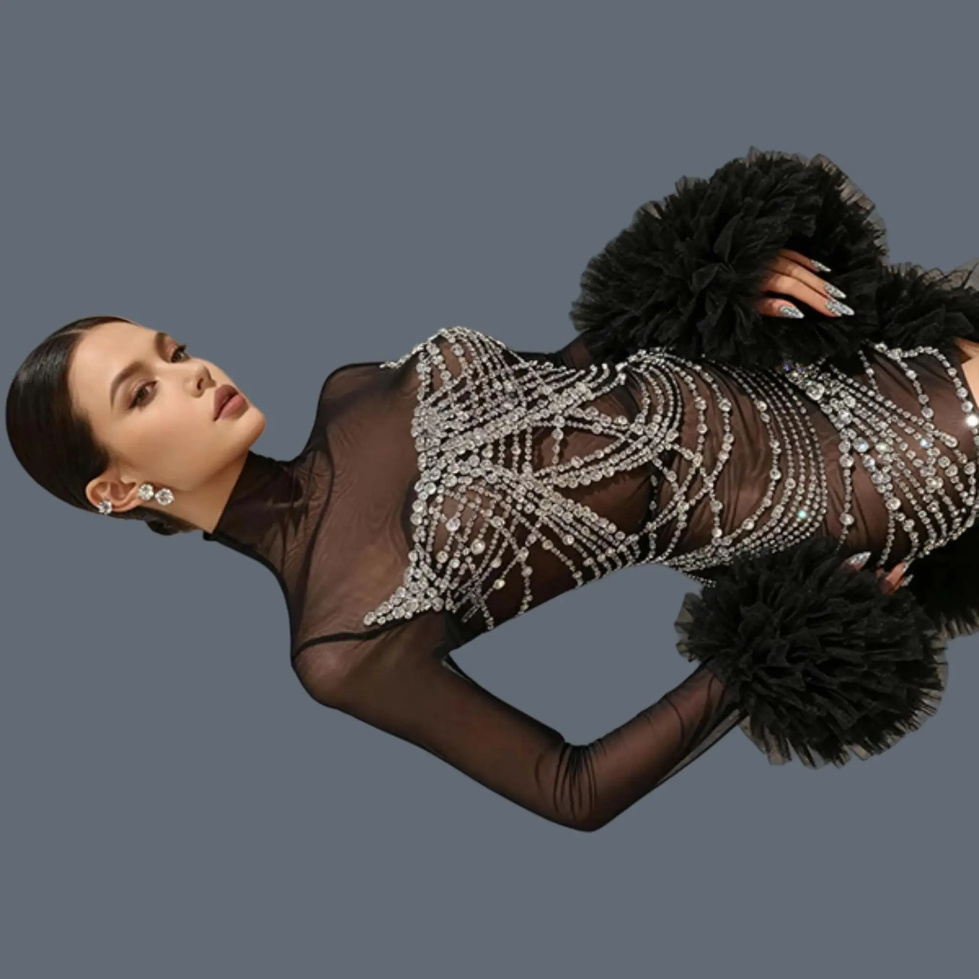Sexy Women Sparkly Rhinestone Crystals Dance Mini Dress Black See Through Mesh Outfit Club Stage Show Wear Party Dresses Gaoao
Sexy Women Sparkly Rhinestone Crystals Dance Mini Dress Black See Through Mesh Outfit Club Stage Show Wear Party Dresses Gaoao