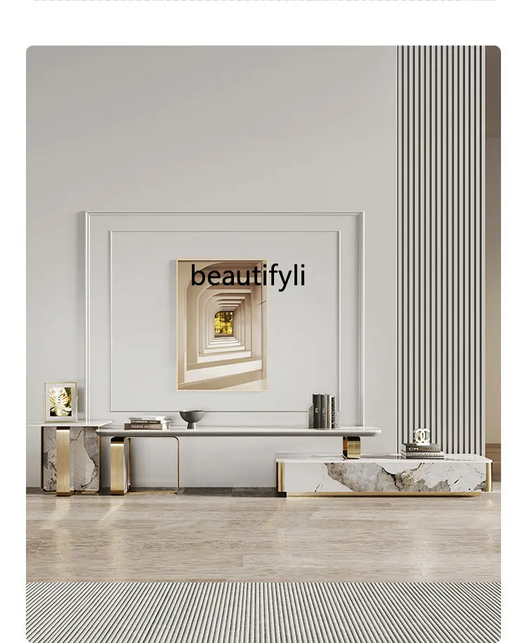 Light Luxury Stone Plate Retractable TV Cabinet Stainless Steel Designer Model TV Cabinet and Tea Table Combination
Light Luxury Stone Plate Retractable TV Cabinet Stainless Steel Designer Model TV Cabinet and Tea Table Combination