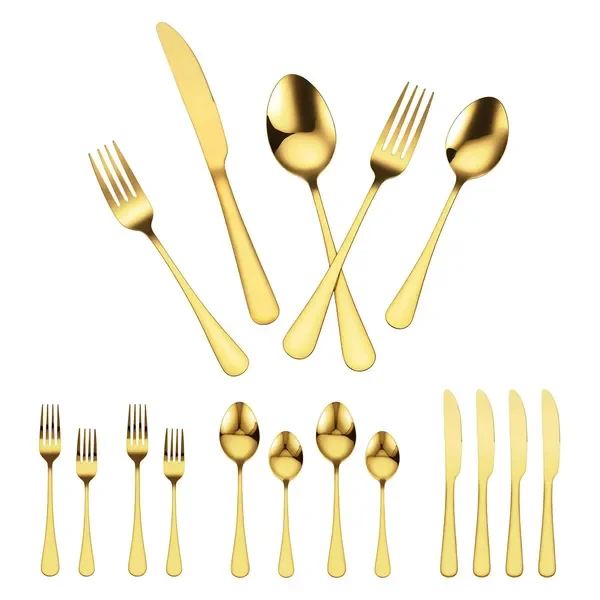 100-Piece Gold Silverware Set, Food-Grade StainlSteel Flatware Utensils for 20, Mirror Finished Cutlery Set, Dishwasher Safe
100-Piece Gold Silverware Set, Food-Grade StainlSteel Flatware Utensils for 20, Mirror Finished Cutlery Set, Dishwasher Safe