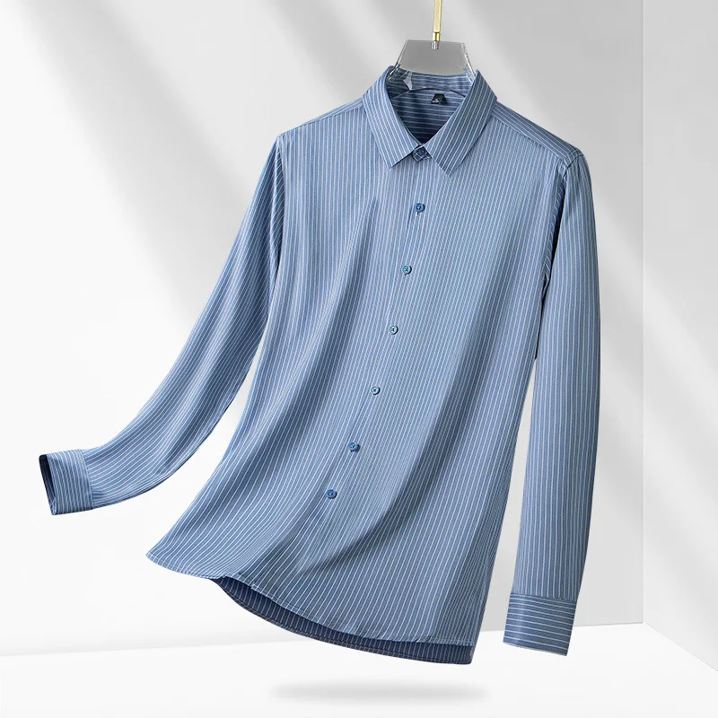 Новые высококачественные гладкие мужские рубашки против морщин, классическая рубашка с длинными рукавами для мужчин, тонкая деловая блузка, рубашка S-4XL 
Новые высококачественные гладкие мужские рубашки против морщин, классическая рубашка с длинными рукавами для мужчин, тонкая деловая блузка, рубашка S-4XL