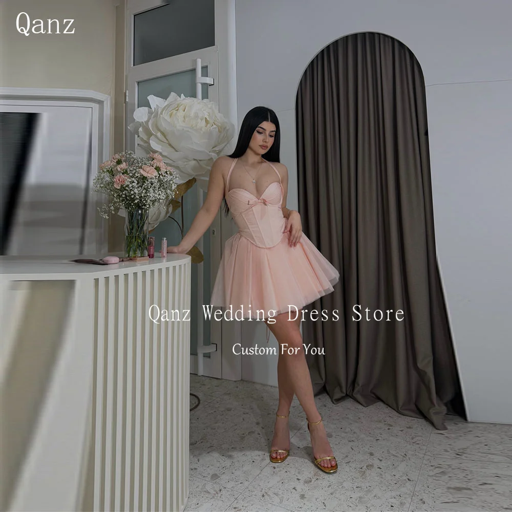 Qanz Fairy Blush Pink Prom Dresses Halter Neck Tulle Mini Robe Cocktail Femme Short 2 Pieces Birthday Outfits Women Customized
Qanz Fairy Blush Pink Prom Dresses Halter Neck Tulle Mini Robe Cocktail Femme Short 2 Pieces Birthday Outfits Women Customized