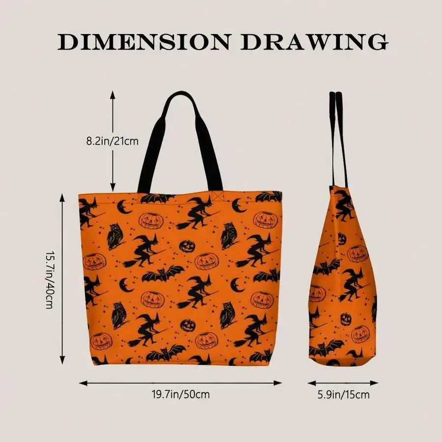Halloween Orange Tote Bag With Witch Pumpkin Bat Print For Women Men Casual Party Use
Halloween Orange Tote Bag With Witch Pumpkin Bat Print For Women Men Casual Party Use