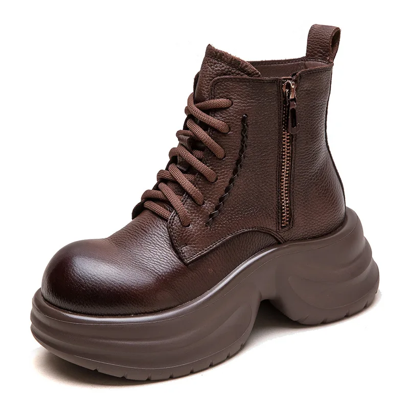 Handmade Retro Chunky Platform Ankle Boots Women Genuine Cow Leather Wide Head Thick High Heel Height Increasing Boots
Handmade Retro Chunky Platform Ankle Boots Women Genuine Cow Leather Wide Head Thick High Heel Height Increasing Boots