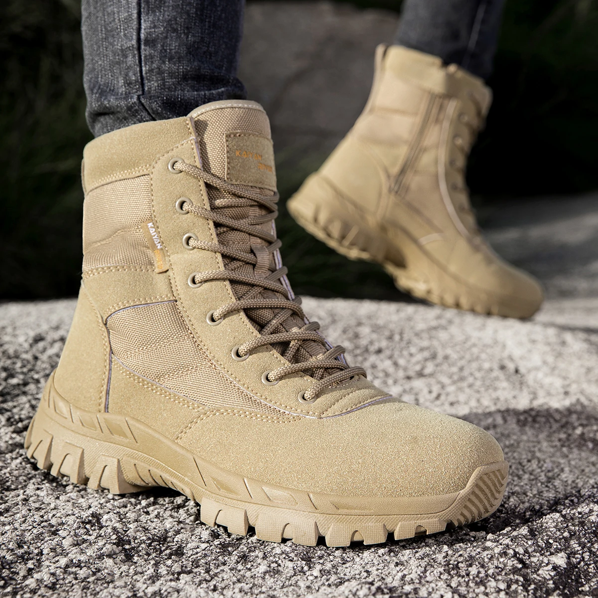 Мужские уличные кожаные ботинки с высоким берцем, тактические военные ботинки, черная обувь на толстой подошве, легкая и износостойкая походная обувь
Мужские уличные кожаные ботинки с высоким берцем, тактические военные ботинки, черная обувь на толстой подошве, легкая и износостойкая походная обувь