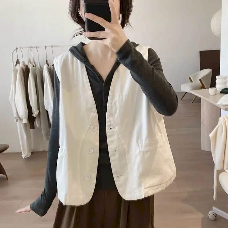 V-neck Vest Autumn Cotton Aesthetic Waistcoats Casual Cardigans Korean Style Oversized Sleeveless Cropped Coats Women Clothing
V-neck Vest Autumn Cotton Aesthetic Waistcoats Casual Cardigans Korean Style Oversized Sleeveless Cropped Coats Women Clothing