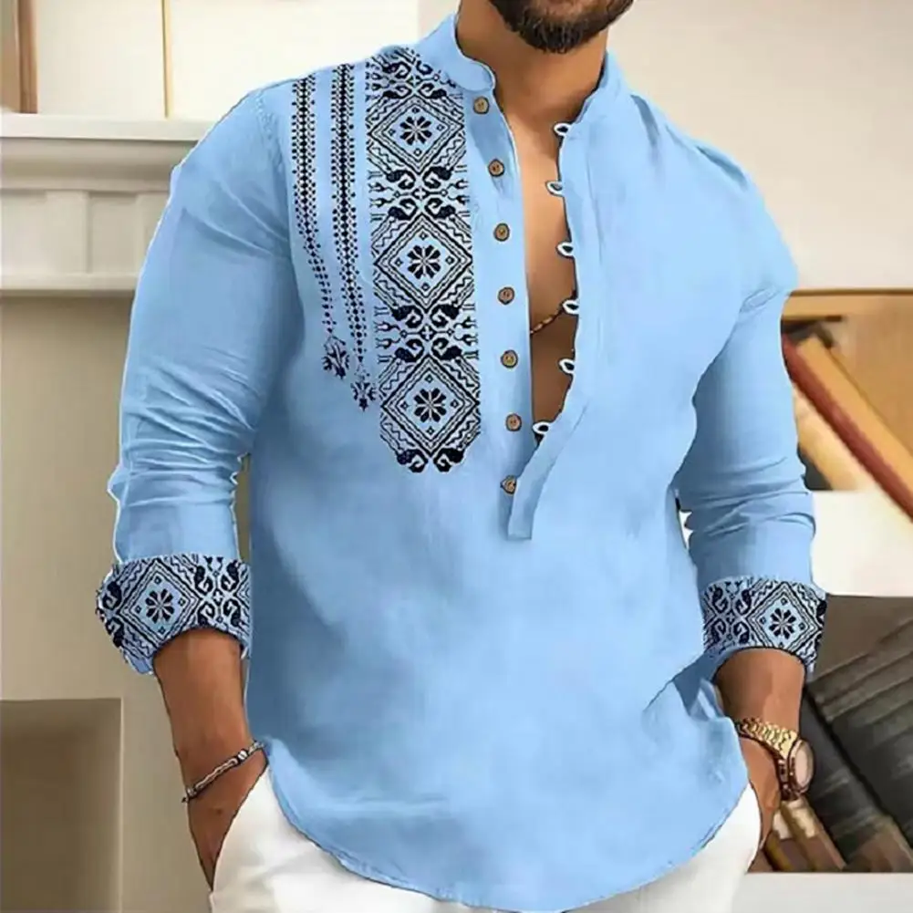 Button-down Shirt Vintage Print Slim Fit Long Sleeve Shirt for Men Ethnic Style Stand Collar Office Top Breathable Fall Spring
Button-down Shirt Vintage Print Slim Fit Long Sleeve Shirt for Men Ethnic Style Stand Collar Office Top Breathable Fall Spring
