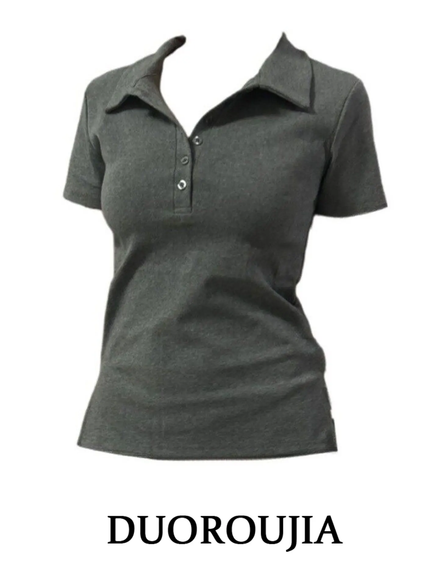 Slim Fit Grey Short Sleeve T-Shirt Women's Summer plus Size Korean Style Half Buttoned Waist Cinching Elegant Top
Slim Fit Grey Short Sleeve T-Shirt Women's Summer plus Size Korean Style Half Buttoned Waist Cinching Elegant Top