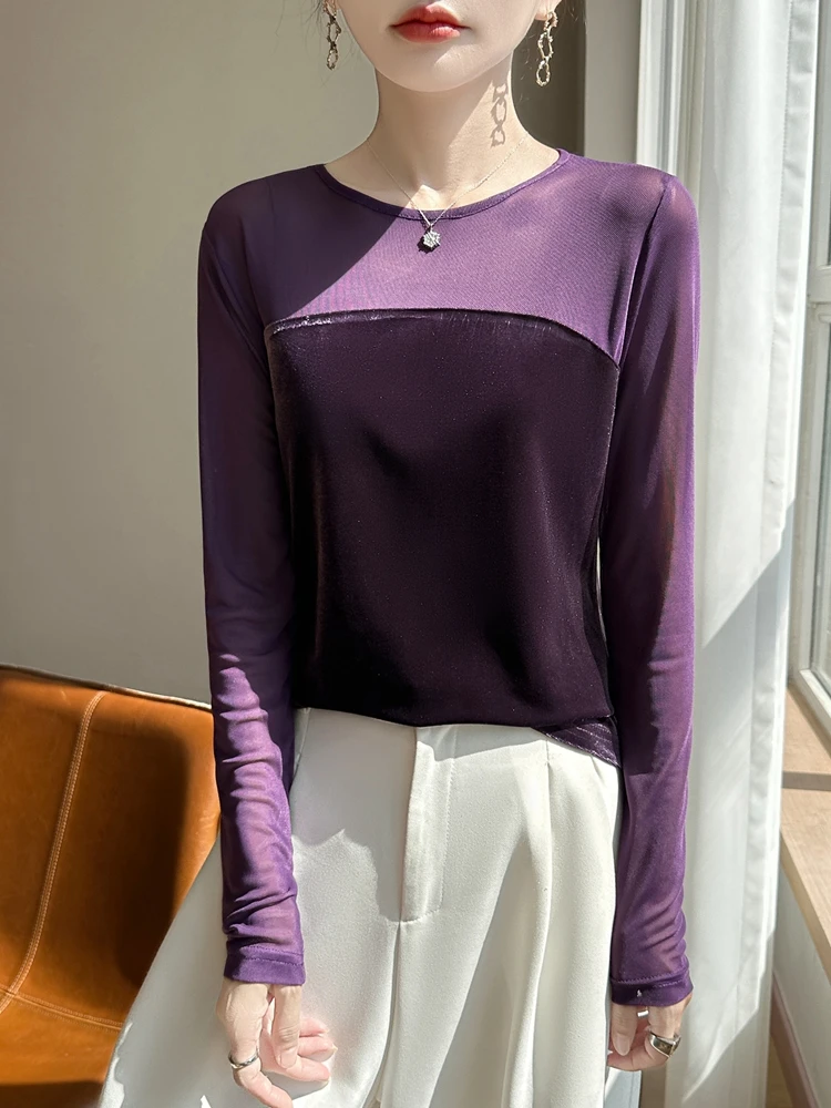 Ele Purple Me Splice Long Sve Knitted Women's round Ne Slim Fit Base irt Gold Velvet Top Casual Sle Soft Fabric
Ele Purple Me Splice Long Sve Knitted Women's round Ne Slim Fit Base irt Gold Velvet Top Casual Sle Soft Fabric