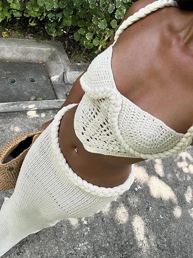 Sexy Knit Crop Tops Skirt Sets Women Sleeveless Backless Sling Tank Long Hip Package Skirts 2025 Holiday Beach 2 Piece Set Lady
Sexy Knit Crop Tops Skirt Sets Women Sleeveless Backless Sling Tank Long Hip Package Skirts 2025 Holiday Beach 2 Piece Set Lady