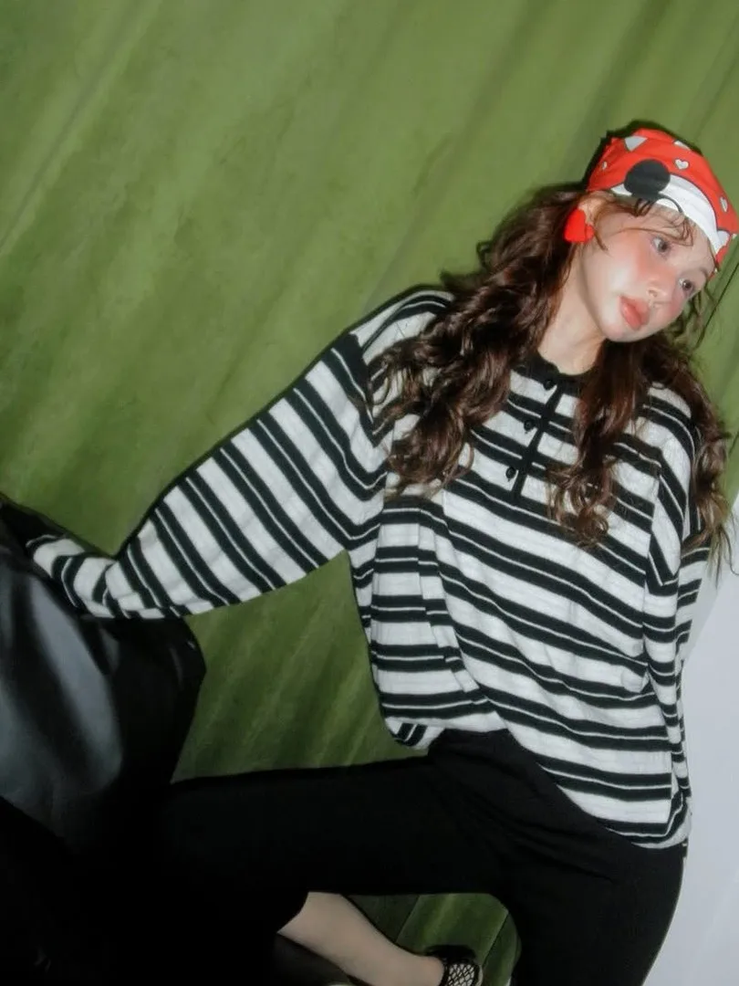 Корейский полосатый трикотаж в стиле ретро, свободный крой, женский универсальный осенний топ Lazy Faion, универсальный возрастной топ Ele Spirit 
Корейский полосатый трикотаж в стиле ретро, свободный крой, женский универсальный осенний топ Lazy Faion, универсальный возрастной топ Ele Spirit