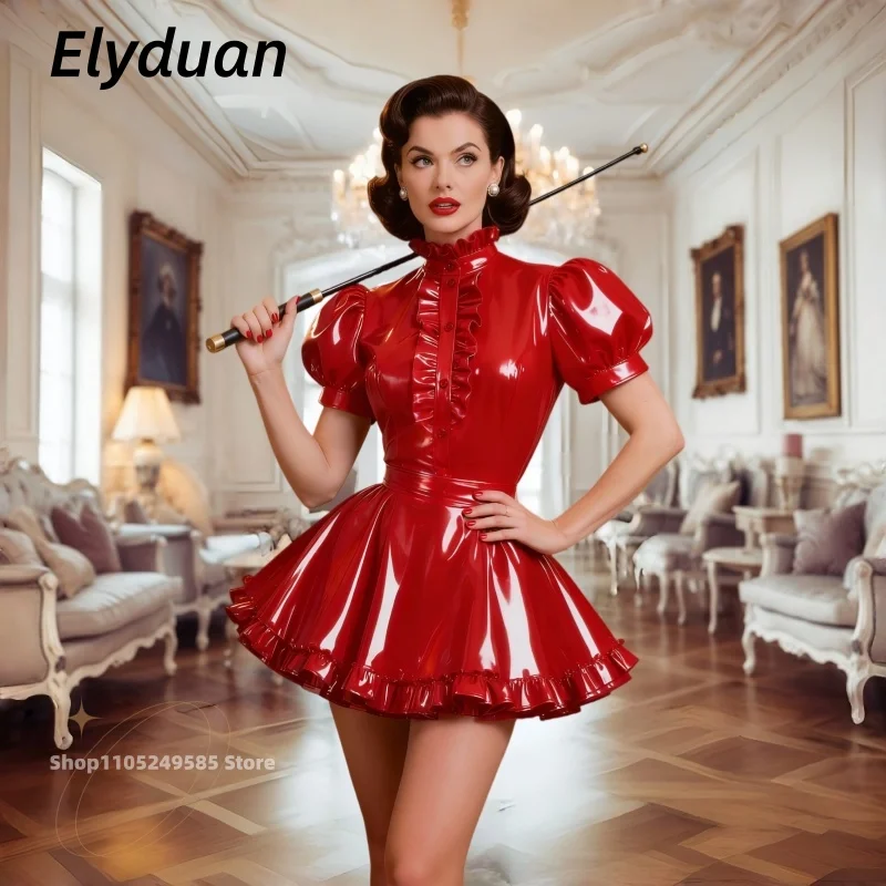 Mini Short PVC Prom Dress High Collar Black Red Classic Cocktail Dress Puff Sleeves Sissy Cosplay Party Costume Customized
Mini Short PVC Prom Dress High Collar Black Red Classic Cocktail Dress Puff Sleeves Sissy Cosplay Party Costume Customized