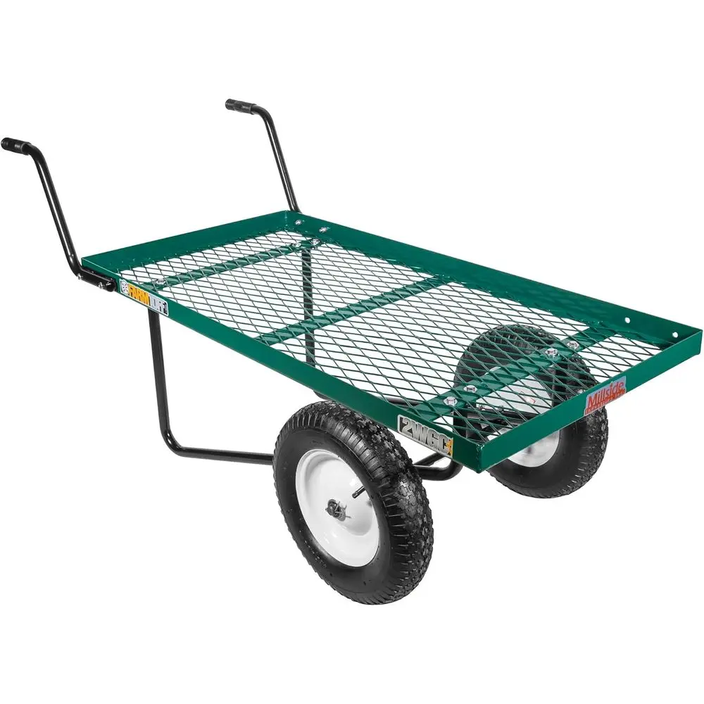 Two-Wheel Pushcart, Green - Heavy-Duty Metal Garden Utility Cart with 48" x 27" lat Deck, 300lb acity, Pneumatic Tires & Easy-Gr
Two-Wheel Pushcart, Green - Heavy-Duty Metal Garden Utility Cart with 48" x 27" lat Deck, 300lb acity, Pneumatic Tires & Easy-Gr