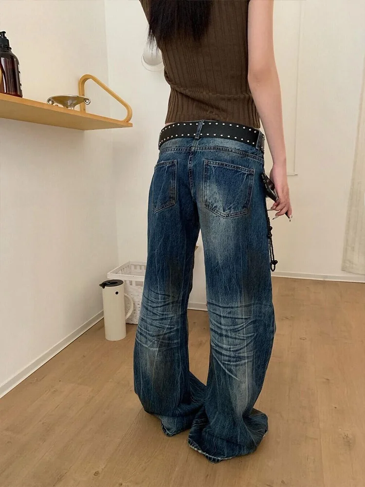 Retro American Washed Distressed Low Waist Denim Jeans Women's Spicy Style Floor-Length Trousers with Frayed Detail
Retro American Washed Distressed Low Waist Denim Jeans Women's Spicy Style Floor-Length Trousers with Frayed Detail