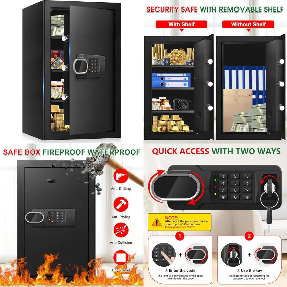 Сейф для дома с цифровой клавиатурой и замком, 3 съемными полками, 23.62В x 14.96Ш x 12.2Г (дюймы)
Сейф для дома с цифровой клавиатурой и замком, 3 съемными полками, 23.62В x 14.96Ш x 12.2Г (дюймы)