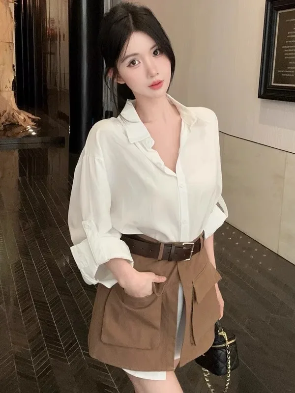 Elegant White Long Sleeve Shirt Women's Autumn Winter Fashion Design Layering Belted Waist Skirt Half-length Inner Wear
Elegant White Long Sleeve Shirt Women's Autumn Winter Fashion Design Layering Belted Waist Skirt Half-length Inner Wear