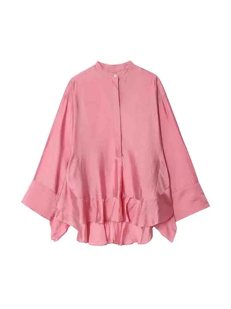 Women's new fashion ruffle hem design casual single breasted stand collar shirt retro long sleeved women's shirt chic top
Women's new fashion ruffle hem design casual single breasted stand collar shirt retro long sleeved women's shirt chic top