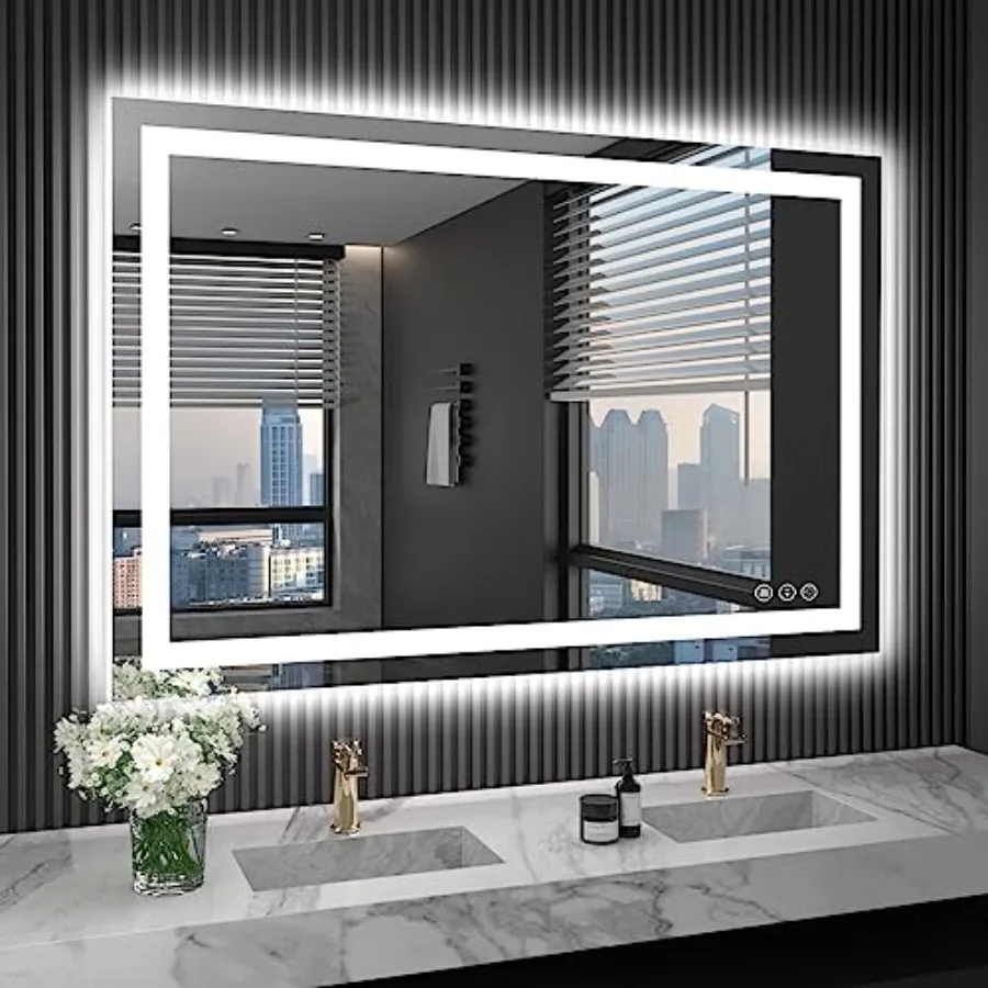 Bathroom vanity mirror with LED lights, anti-fog, dimmable, backlit + front lit, shatter-proof, memory function, ETL listed, 48
Bathroom vanity mirror with LED lights, anti-fog, dimmable, backlit + front lit, shatter-proof, memory function, ETL listed, 48