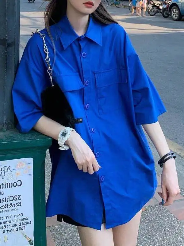 plus Size Women's Klein Blue Short Sleeve Shirt Summer Workwear Style Half Sleeve Blouse Outerwear Comfortable Breathable Kor...
plus Size Women's Klein Blue Short Sleeve Shirt Summer Workwear Style Half Sleeve Blouse Outerwear Comfortable Breathable Kor...