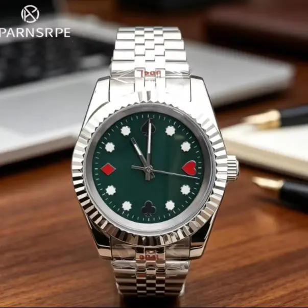 PARNSRPE 39mm Boutique men's watch Luxurious and chic style Luminous Poker literal NH35 automatic machinery sapphire crystal
PARNSRPE 39mm Boutique men's watch Luxurious and chic style Luminous Poker literal NH35 automatic machinery sapphire crystal