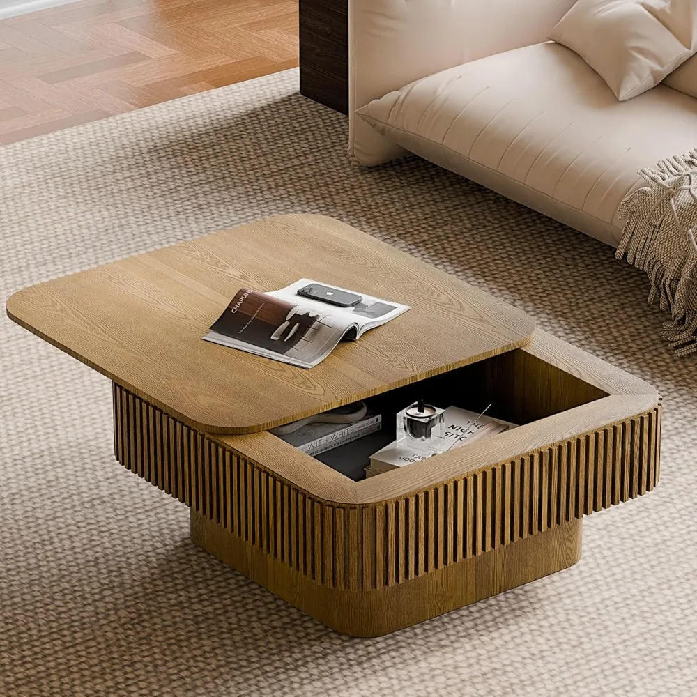 31.5'' Square Coffee Table with Storage, Mid Century Modern Fluted Drum Center Tables with Lid, Solid Wood Modern Coffee Table
31.5'' Square Coffee Table with Storage, Mid Century Modern Fluted Drum Center Tables with Lid, Solid Wood Modern Coffee Table