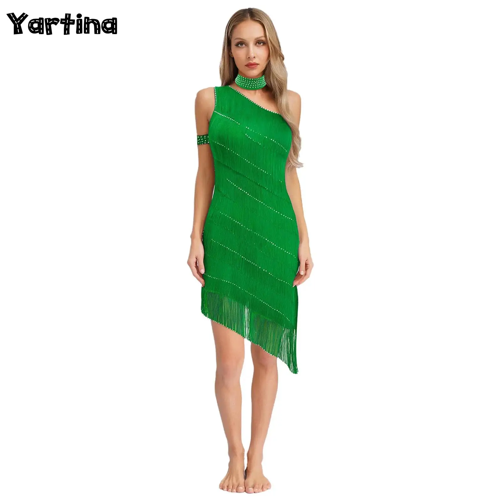 Womens Rhinestone Latin Tango Tassel Dress with Choker And Armband Salsa Tango Rumba Modern Ballroom Dance Performance Costume
Womens Rhinestone Latin Tango Tassel Dress with Choker And Armband Salsa Tango Rumba Modern Ballroom Dance Performance Costume