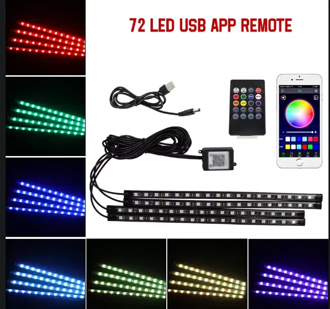 Car LED Strip Light 72 LED Multicolor Car Interior Music Light LED Underdash Lighting Kit IR Remote and APP Control
Car LED Strip Light 72 LED Multicolor Car Interior Music Light LED Underdash Lighting Kit IR Remote and APP Control
