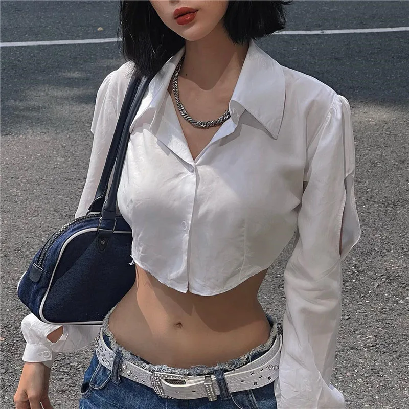 Fashion Hollow Out Long Sleeve Shirts Female Summer Sexy Slim Fit Lapel Y2K Crop Tops Trendy Streetwear Buttons-Up White Blouses
Fashion Hollow Out Long Sleeve Shirts Female Summer Sexy Slim Fit Lapel Y2K Crop Tops Trendy Streetwear Buttons-Up White Blouses